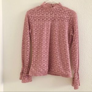 Mock neck pink lace blouse